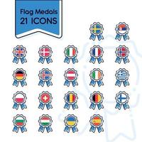 reeks van zijde medaille pictogrammen met vlaggen vector