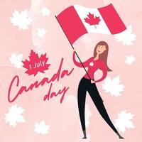 gelukkig meisje karakter golvend een vlag van Canada gelukkig Canada dag vector