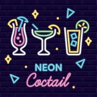 gekleurde neon poster groep van cocktail pictogrammen uithangbord vector