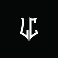 lc monogram brief logo lint met schild stijl geïsoleerd op zwarte achtergrond vector