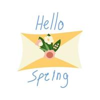 brief Hallo voorjaar met bloemen. voorjaar groet vector