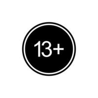 teken van volwassen enkel en alleen icoon symbool voor dertien plus of 13 plus leeftijd. vector illustratie
