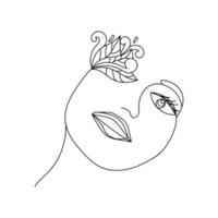 gezicht lijn kunst, gestileerde beeld van een vrouw gezicht met bloemen elementen en krullen vector