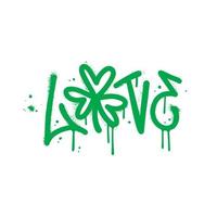 urnab graffiti woord liefde met grunge klaver teken voor vieren en decoratie van st Patrick dag vakantie. grunge y2k stijl ontwerp element. vector getextureerde illustratie