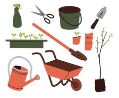 tuinieren hulpmiddelen, tuin onderhoud. vector verzameling van tuinieren hulpmiddelen. landbouw set.