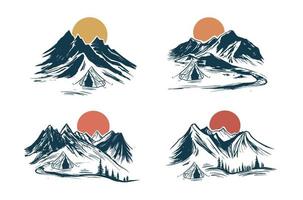 camping, berg landschap, schetsen stijl, vector illustraties.