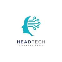 digitaal abstract menselijk hoofd tech logo ontwerp inspiratie vector