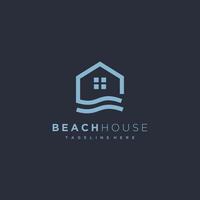 huis met golven lijn kunst logo ontwerp vector