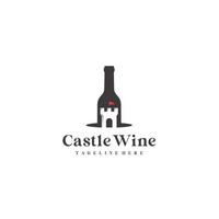 wijn kasteel met een fles logo ontwerp vector illustratie