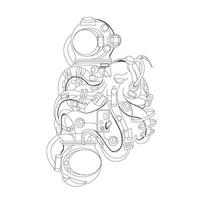 vector hand getekende illustratie van astronaut en octopus