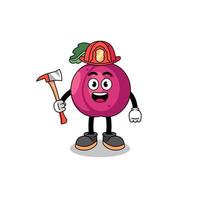 tekenfilm mascotte van Pruim fruit brandweerman vector