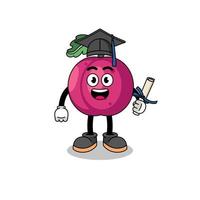 Pruim fruit mascotte met diploma uitreiking houding vector