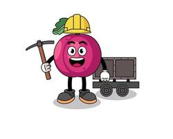 mascotte illustratie van Pruim fruit mijnwerker vector