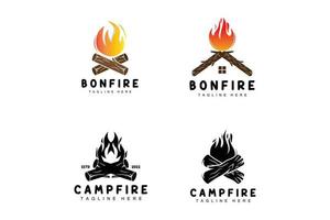 kampvuur logo ontwerp, camping vector, hout brand en Woud ontwerp vector