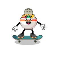 noodle kom mascotte spelen een skateboard vector