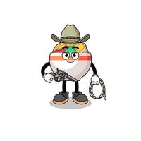 karakter mascotte van noodle kom net zo een cowboy vector