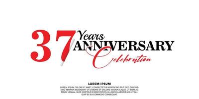 37 jaar verjaardag viering logo vector ontwerp met rood en zwart kleur Aan wit achtergrond abstract