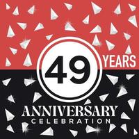 vieren 49ste jaren verjaardag logo ontwerp met rood en zwart achtergrond vector