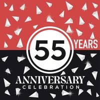vieren 55 jaren verjaardag logo ontwerp met rood en zwart achtergrond vector