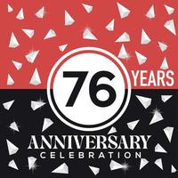 vieren 76 jaren verjaardag logo ontwerp met rood en zwart achtergrond vector