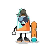 mascotte tekenfilm van tandpasta snowboard speler vector