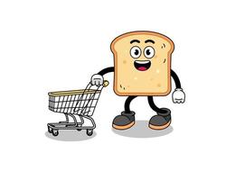 tekenfilm van brood Holding een boodschappen doen trolley vector