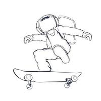 vector hand getekende illustratie van astronaut skateboard