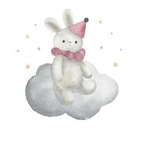 schattig konijn Aan de wolk met weinig sterren, waterverf vector illustratie.