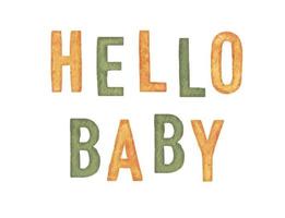 Hallo baby. schattig waterverf baby douche waterverf opschrift voor uitnodiging kaart voor baby en nieuw geboren viering. vector