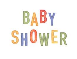 baby douche. schattig waterverf baby douche waterverf opschrift voor uitnodiging kaart voor baby en nieuw geboren viering. vector