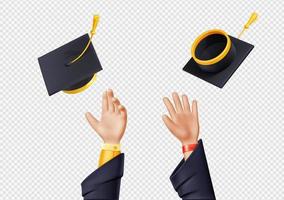 studenten Gooi omhoog diploma uitreiking petten en certificaten vector