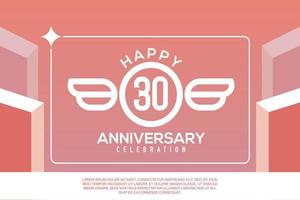 30e jaar verjaardag ontwerp brief met vleugel teken concept sjabloon ontwerp Aan roze achtergrond vector