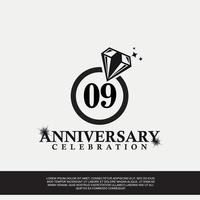 09e jaar verjaardag viering logo met zwart kleur bruiloft ring vector abstract ontwerp