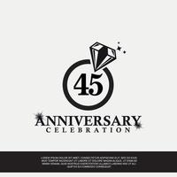45e jaar verjaardag viering logo met zwart kleur bruiloft ring vector abstract ontwerp