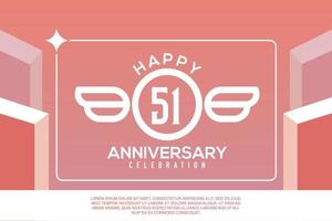 51ste jaar verjaardag ontwerp brief met vleugel teken concept sjabloon ontwerp Aan roze achtergrond vector