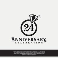 24e jaar verjaardag viering logo met zwart kleur bruiloft ring vector abstract ontwerp