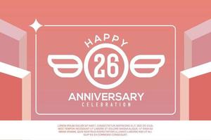 26e jaar verjaardag ontwerp brief met vleugel teken concept sjabloon ontwerp Aan roze achtergrond vector