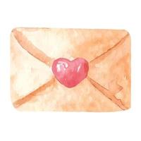 hand- getrokken waterverf brief met hart. post- envelop, symbool van romantiek, liefde voor kaarten, stickers, logo, uitnodigingen. vector