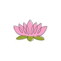 enkele doorlopende lijntekening van schoonheid verse lotus voor salon ontspanningstherapie bedrijfslogo. decoratief waterleliebloemconcept voor huismuurdecor. één lijn tekenen ontwerp vectorillustratie vector