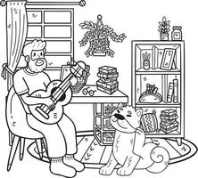 hand- getrokken ouderen spelen gitaar met hond illustratie in tekening stijl vector