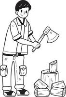 hand- getrokken Mens hakken brandhout illustratie in tekening stijl vector