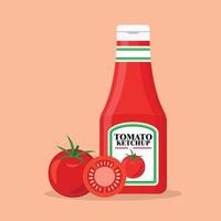 tomaat ketchup fles met vers tomaten vector