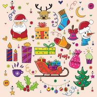 Kerstmis verzameling met seizoensgebonden elementen, de kerstman en sneeuwman tekening vector