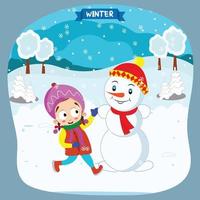 gelukkig schattig meisjes spelen buitenshuis gedurende de winter vector illustratie