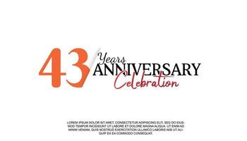 43 jaren verjaardag logotype aantal met rood en zwart kleur voor viering evenement geïsoleerd vector