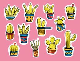 kleurrijke hand getrokken cactus stickers collectie vector