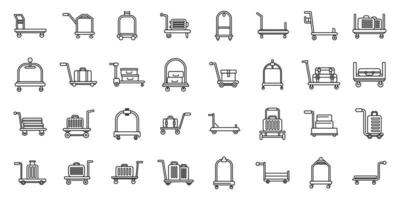 bagage trolley pictogrammen reeks schets vector. bedrijf zak vector