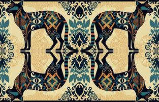 etnisch kat kleding stof patroon. abstract traditioneel volk antiek grafisch lijn kat lichaam verf. kleding stof textiel kat vector illustratie overladen elegant luxe wijnoogst retro Egyptische stijl.