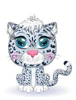 tekenfilm sneeuw luipaard met expressief ogen. wild dieren, karakter, kinderachtig schattig stijl. vector