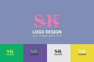 sk brieven eco logo met groen blad. ecologie brief logo. vector lettertype voor natuur affiches, eco vriendelijk embleem, veganistisch identiteit, kruiden en botanisch kaarten enz.